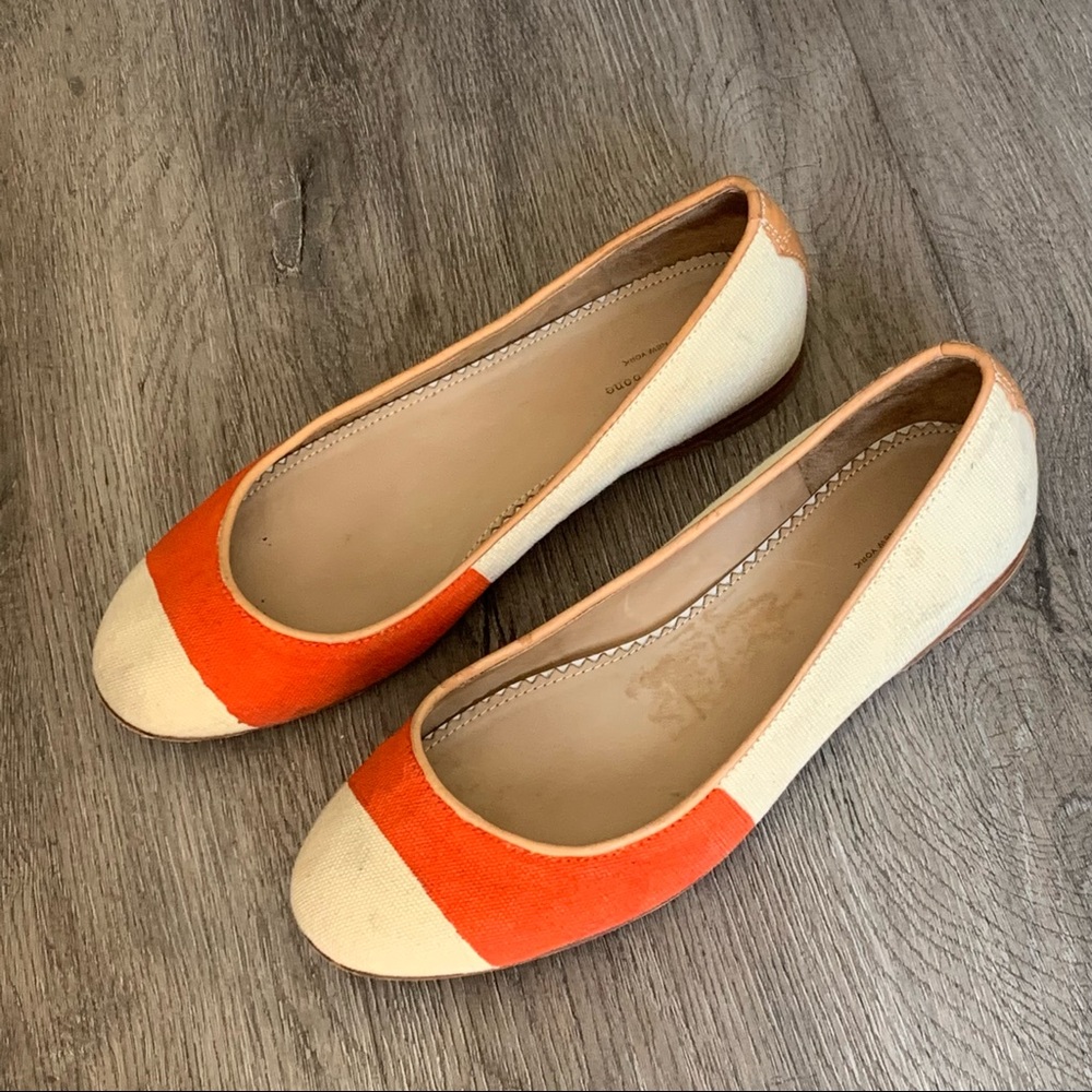 Rag bone Ballet Flat Colorblock Canvas Cap-toe Size 37 (7) Natural/Orange